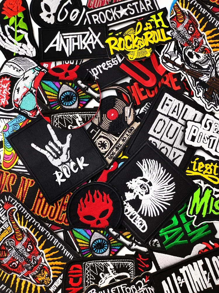 Czaszka Punk Rock Bands Star Iron On Patches Odzież Tkanina do szycia Ręcznie robione aplikacje na odzież Naklejki muzyczne Odznaki Parche