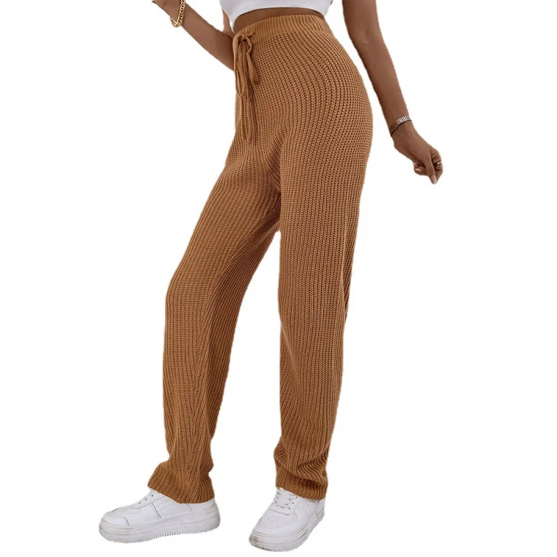 YQ1-automne hiver femmes vente chaude décontracté maison taille haute coupe ajustée couleur unie Stretch laine pantalons longs en Stock
