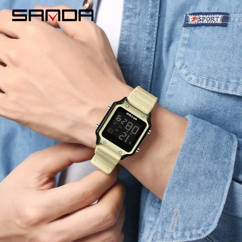 Fashion Sanda 2174 Student Sports Electronic Square Chronograph Alarm Clock Luminous Calendar Silicone Waterproof Digital Watch