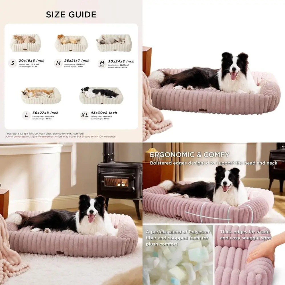 

Extra Large Washable Furry Orthopedic Dog Bed, XL Rectangle with Removable Cover, 43x30x8in, Blush Pink