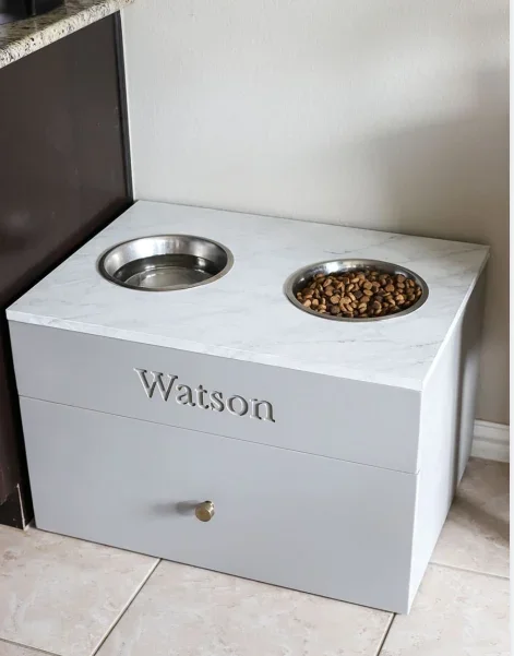 Large dog feed food station with storage large breed pet feeding station dog bowl and pet food storage