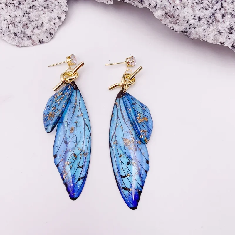 Minar Romantic Multicolor Resin Rhinestones Glitter Flake Butterfly Wings Knot Long Dangle Earrings for Women Holiday Jewelry