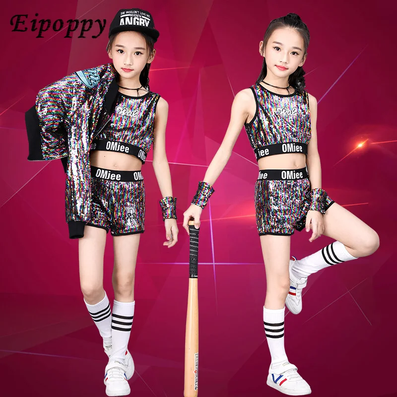 Jazz Dance Costumes Girls Dance Costumes Little Children Sequins Hip Hop Hip Hop Children's Dance