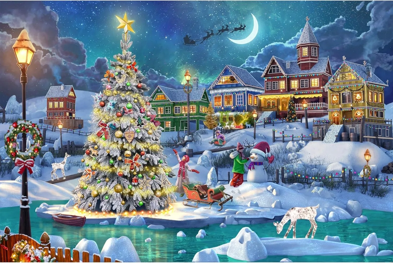Christmas 120/300/500/1000 Piece Snow Scene Wooden Jigsaw Puzzle for Adult Landscape Puzzle Educationa Toy Challenging Game
