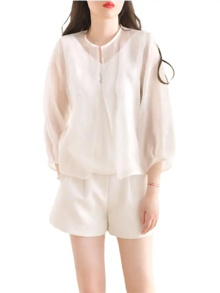 

Japanese Harajuku Large Short Open Stitch Casual Loose Female Shirt Blouse Tops Summer Women Solid Rayon Shirt Sunscreen Shirt