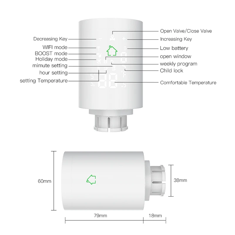 Zigbee-Thermostat Intelligent avec Actionneur de Vanne Programmable, Contrôleur de Température TRV Via Tuya Smart Life Alexa Google Home