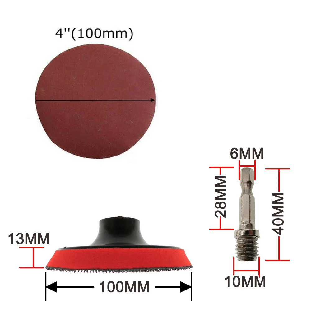 4inch Sanding Discs 100mm,Hook and Loop Sandpaper 60-240Grit With Backing Pad M10 Drill Adapter for Wood Metal Car Polishing