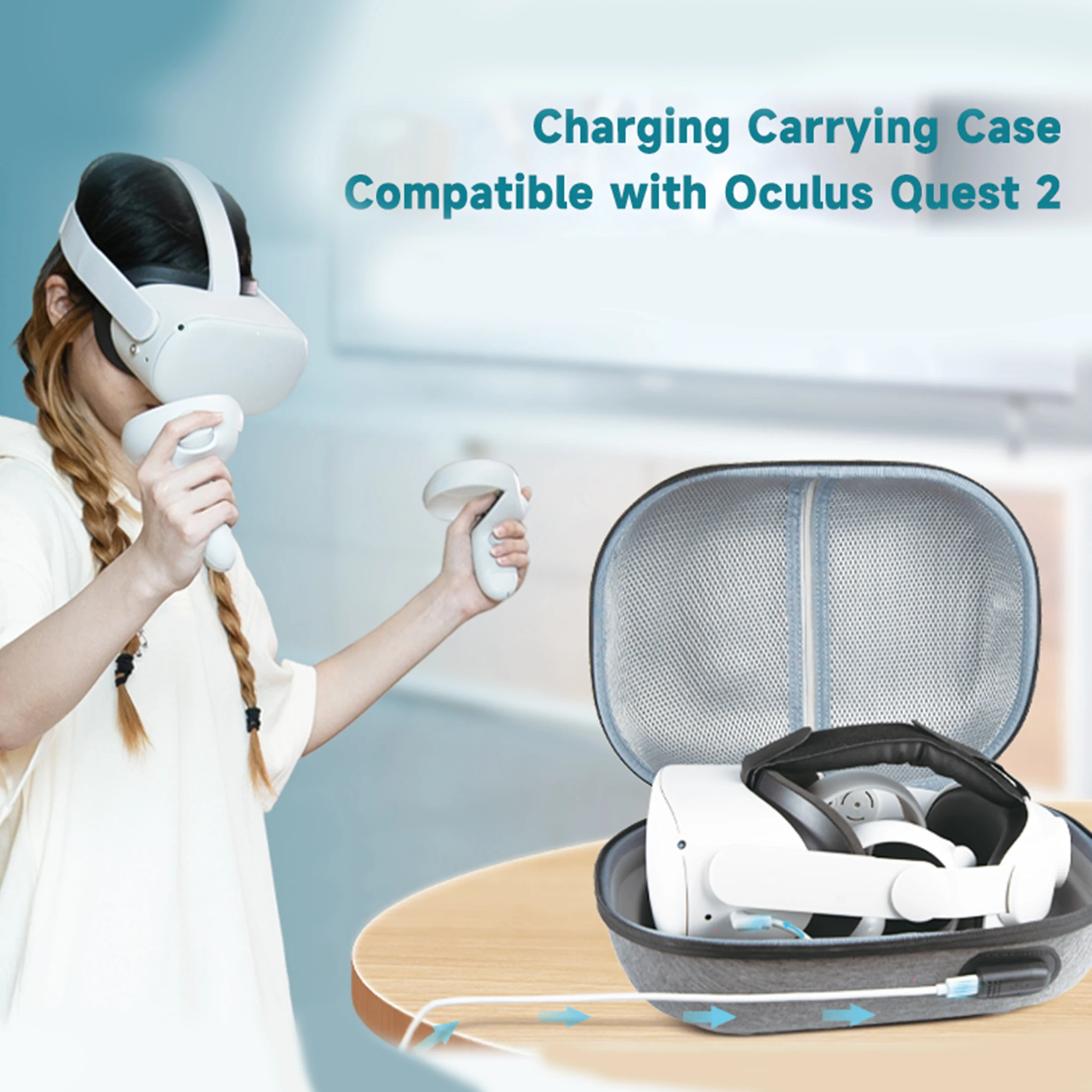 Hard suitcase compatible with Oculus Quest 2,Chargable Anti-Drop Basic/Elite VR game headphones and touch controller accessorieS