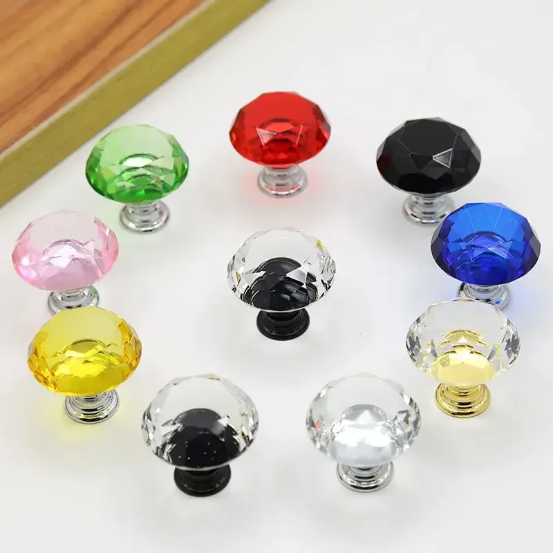 30mm Colorful Diamond Shape Design Crystal Knobs Cabinet Knobs Drawer Knobs Kitchen Cabinet Handles Wardrobe Furniture Handle