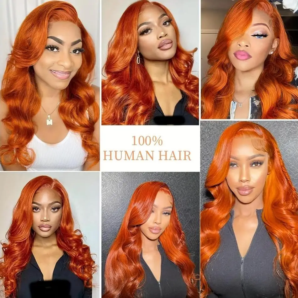 Gengibre laranja onda do corpo perucas hd peruca frontal do laço 13x6 13x4 cabelo humano preplucked 100% perucas brasileiras para as mulheres peruca dianteira do laço