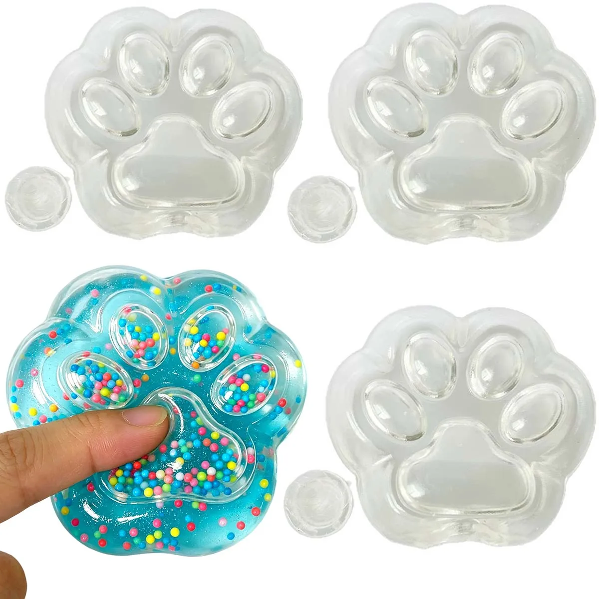 3er-Set transparente Katzenpfoten-TPR-Leerkugelhüllen zum Selbstgestalten, Squishy-Entspannungsspielzeug mit Verschluss für Glitzer-Schleim-Schaumstoff-Bastelzubehör
