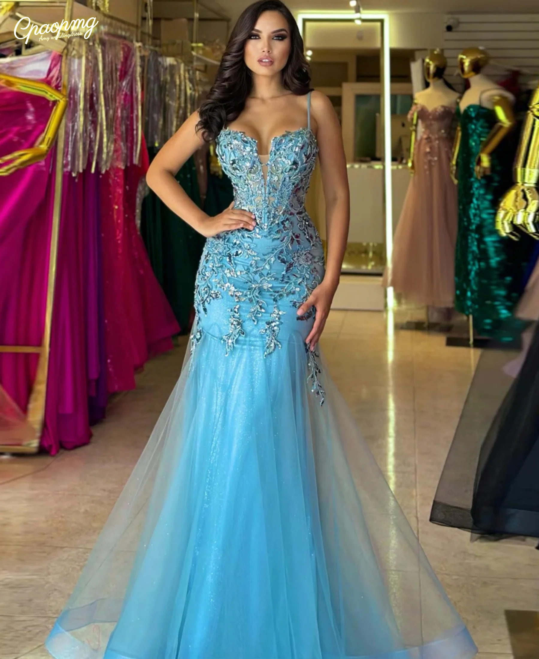 

Блестящие платья для особых случаев на заказ для женщин, тюлевые кристаллы, кружевные аппликации, платья для выпускного вечера, халаты De Soiree