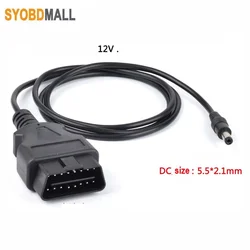 1 metr samochodów OBD2 16Pin do kabla zasilania DC 24AWG pełna miedź Auto złącze diagnostyczne OBD 16-pin męski na DC5.5 gniazdo zasilania drutu