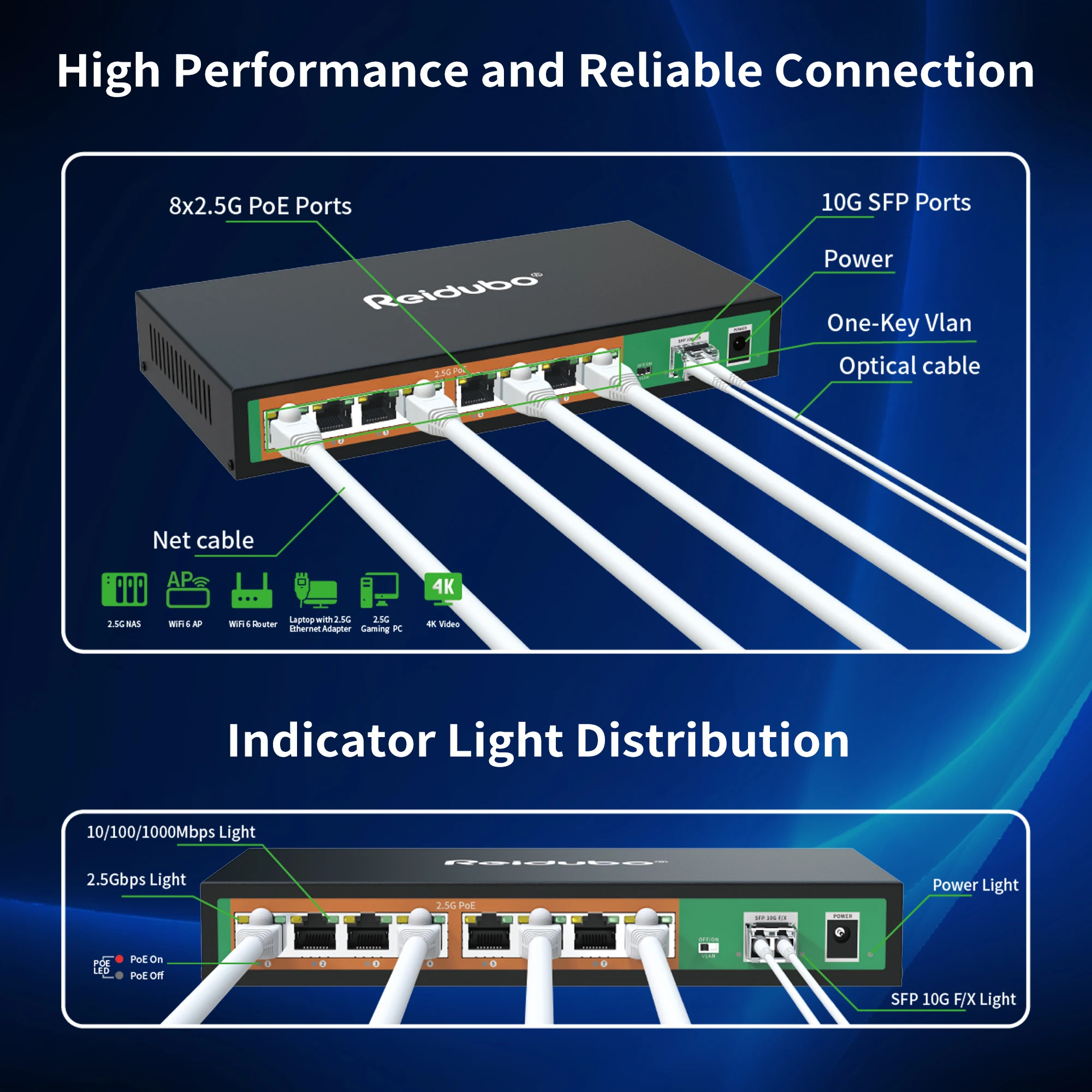 Interruptor Ethernet com 9 portas, 2.5gb, 8x2.5g portas poe com 10g sfp uplink, descontrolado 2.5gb ethernet switch, plug and play, design de metal