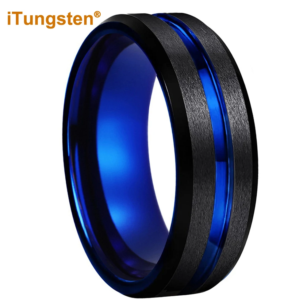 iTungsten 8mm Dropshipping Men Women Wedding Band Tungsten Carbide Ring Black Rose Color Center Groove Satin Finish Comfort Fit