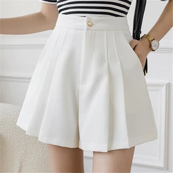 Seoulish High Waist Women's Pleated Shorts 2024 Summer Elegant Solid Color Pockets Office Lady Style Casual Short Pants Female