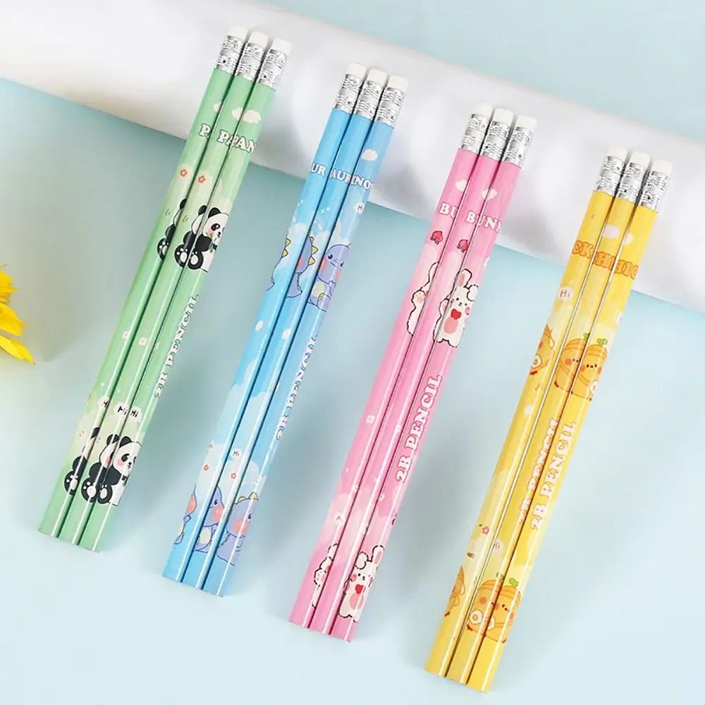 10Pcs Durable With Rubber Head 2B Pencil Smooth Writing Cartoon Writing Pencil Stationery Painting Pencil Office
