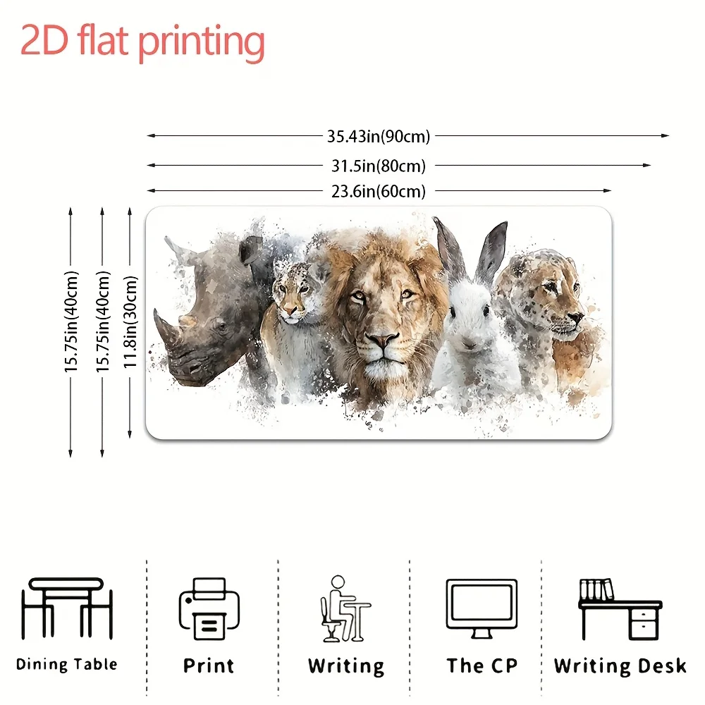 Artistic Watercolor Wildlife Lion & Animals Mouse Pad, Large Extended Desk Mat,Unique Gift for Animal Enthusiasts, Non-slip Base