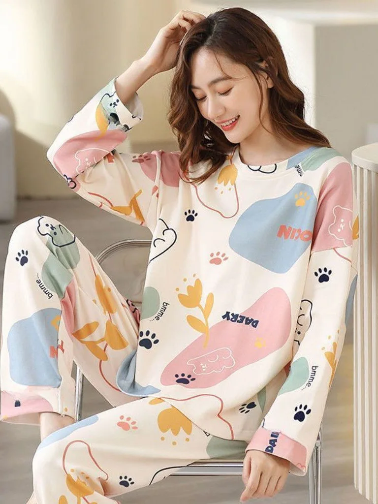 New 2023 Popular Cartoon Sleepwear Women's Long Sleeve Loose plus Size Casual Home Clothes Suitable for Outdoor Wear