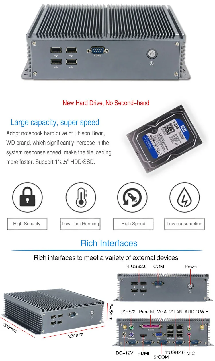

2025 hot sale Fanless Embedded Computers J1900 Industrial Mini Pc with Parallel Port
