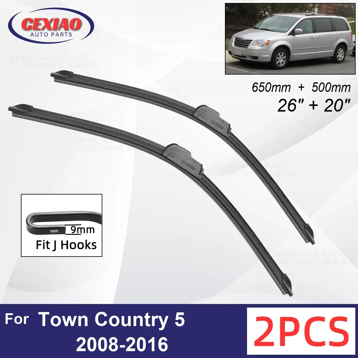 

Car Wiper For Chrysler Town Country 5 2008-2016 Front Wiper Blades Soft Rubber Windscreen Wipers Windshield 26" 20" 650mm 500mm