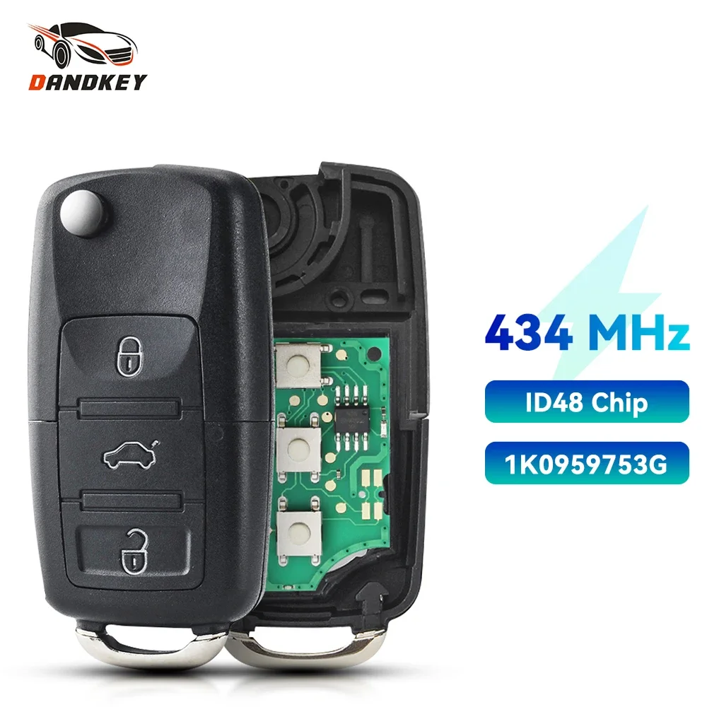 

Dandkey 3PCS 434MHz 3 Buttons Remote Control Key Fob ID48 Chip 1K0959753G For VW Volkswagen Golf Plus Jetta Touran Tiguan EOS