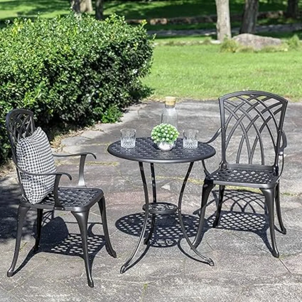 Patio Bistro Sets 3 Piece Cast Aluminum Bistro Table and Chairs Set with Umbrella Hole Bistro Set of 2 for Patio Backyard