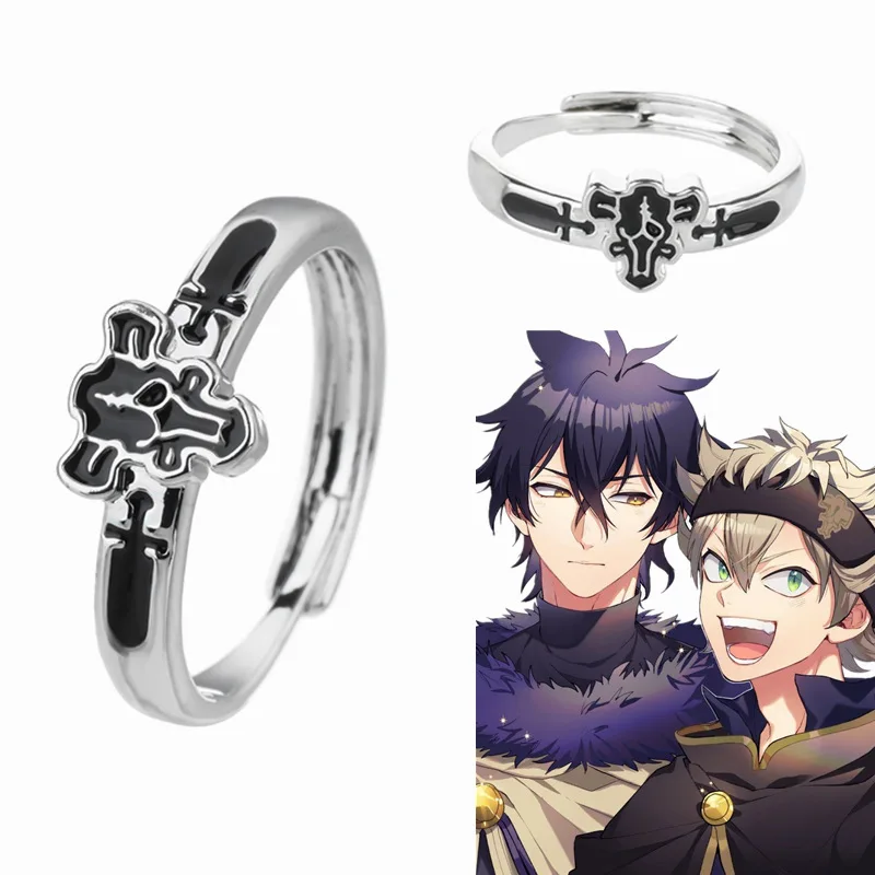 Black Clover Quartet Knights Cosplay Anime Anello Demone Asta Anelli in lega regolabili Gioielli unisex Accessori regalo