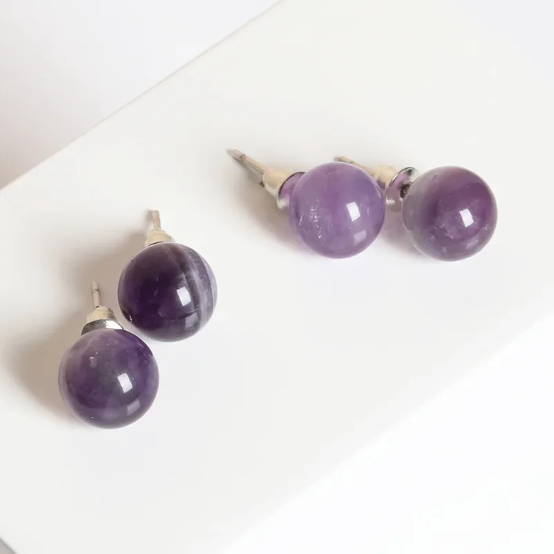 6mm 8mm 10mm Natural Agate Earrings Healing Crystal Stone Round Ball Pearl Beads Stud Fashion Jewelry for Women Girl Wholesale