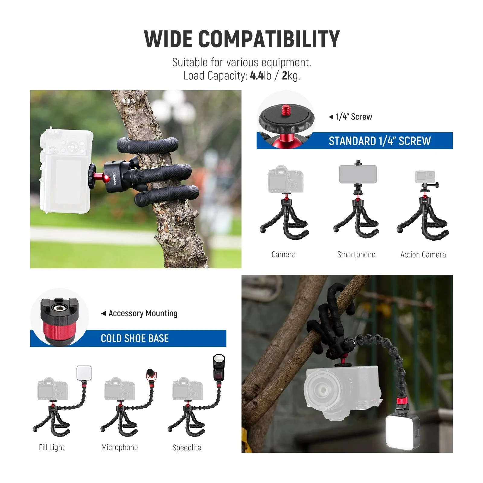 NEEWER T91 Flexible Tripod With Two Magic Arms Travel Mini Tripod For Vlogging Compatible With GoPros Hero 12 15 14 Pro
