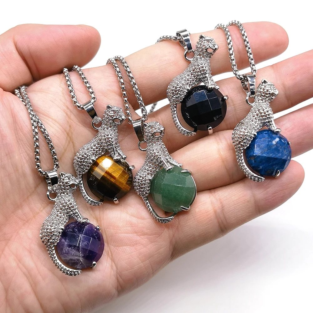 

Leopard Shape Stone Pendant Necklace for Jewelry Making Handmade DIY Accessories Natural Crystal Charms Gemstone Christmas Gift