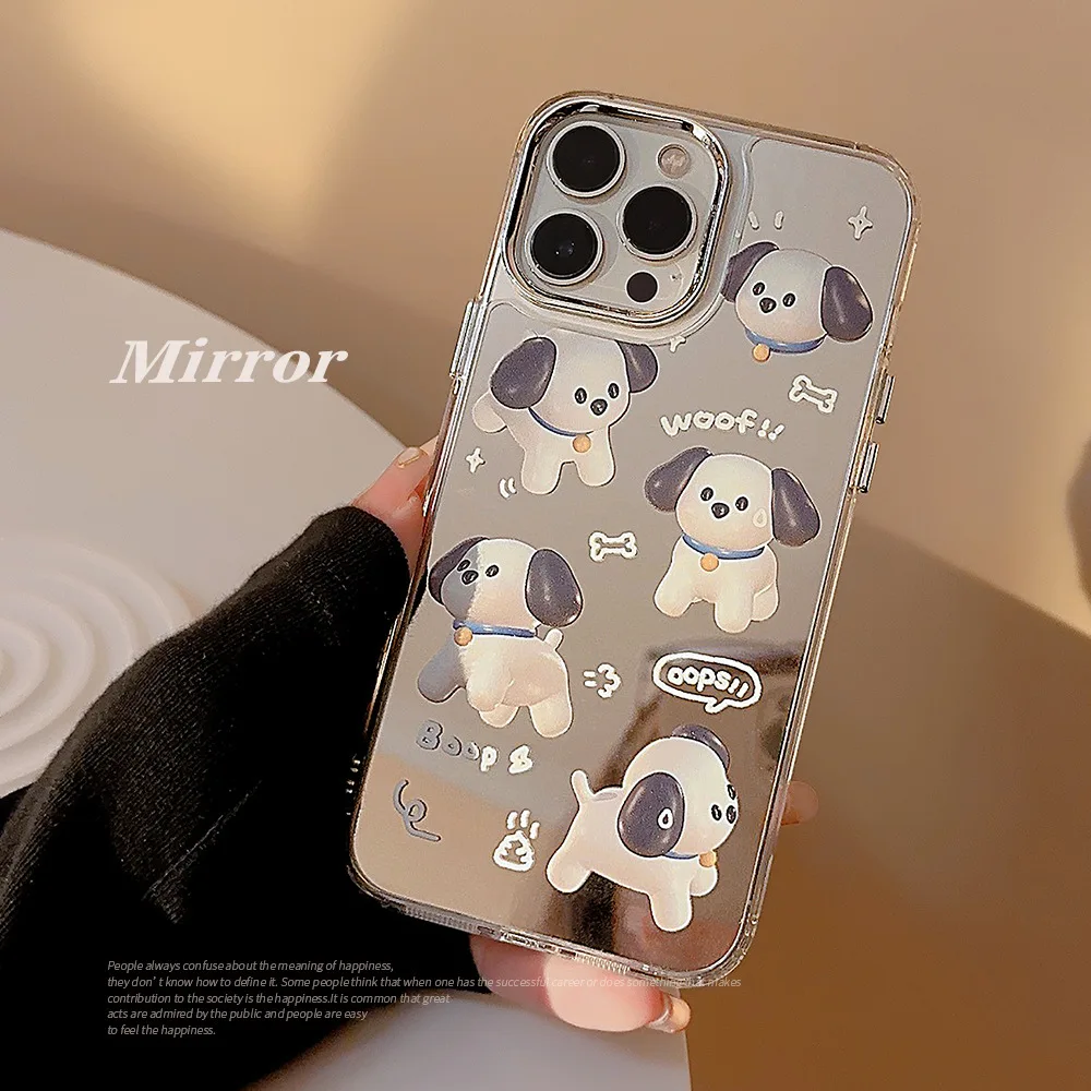 Koreanische Nette Cartoon Serie Überzug Make-up Spiegel Telefon Fall Für iPhone 16 15 14 13 Pro Max Staubdicht Schutzhülle Fundas