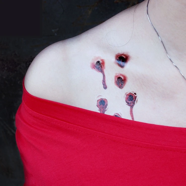 

Halloween Horror Wounds Tattoo Cosplay Realistic Bloodstains Scar Stickers Unisex Waterproof Dress Up Accessories Party Props