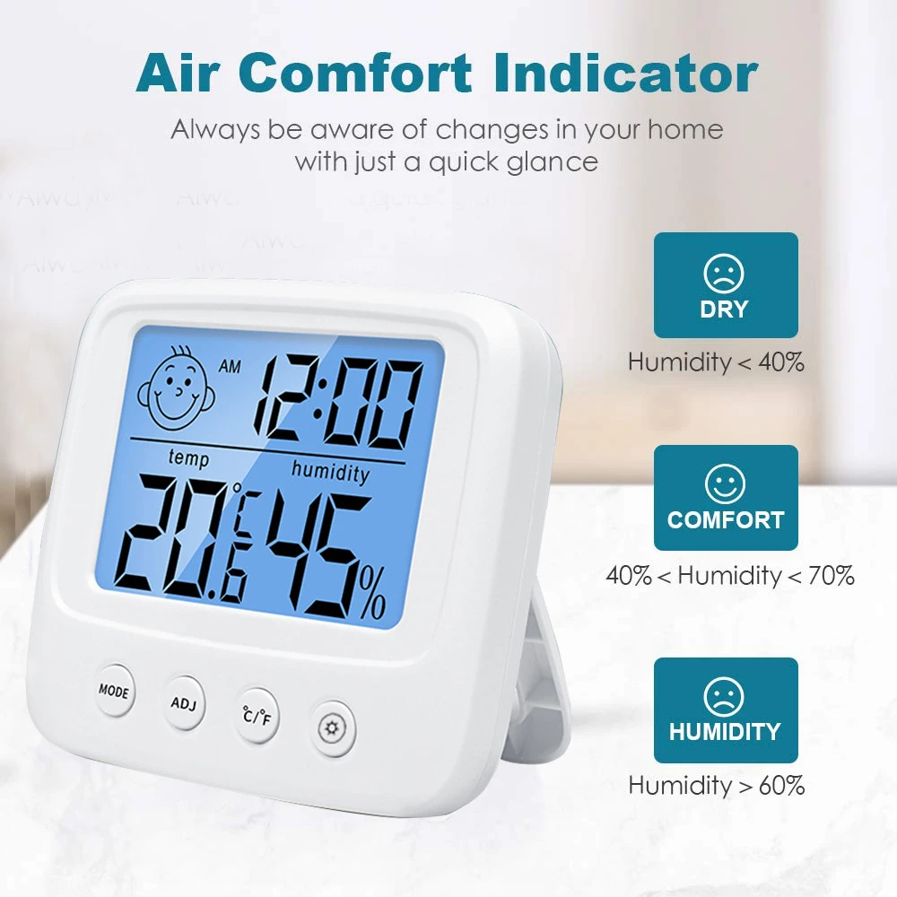 LCD Digital Thermometer Hygrometer Backlight Temperature Indoor Humidity Meter Sensor Electronic Weather Station Meter Room Baby