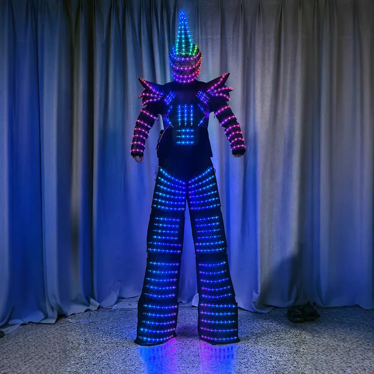 Men LED Robot Stilt Walker Costume with Helmet Luminous Performance Outfit for Nightclub DJ Halloween Cosplay Stage Show 2026