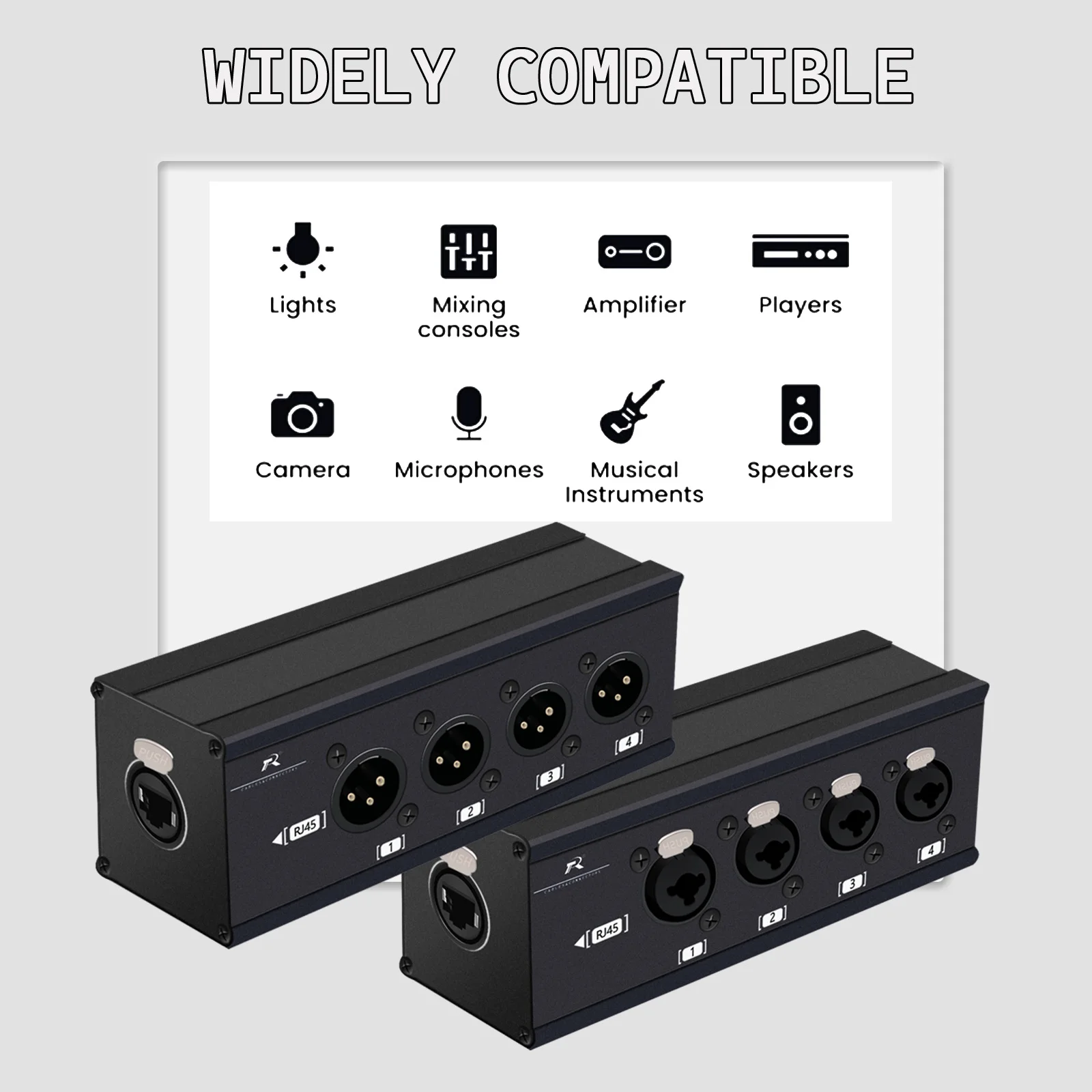 1pc RJ45 CAT5 Ethercon to 4 Channel 3Pin XLR Audio/DMX over Network Cable Extender for Stage Sound Lighting and Recording Studio