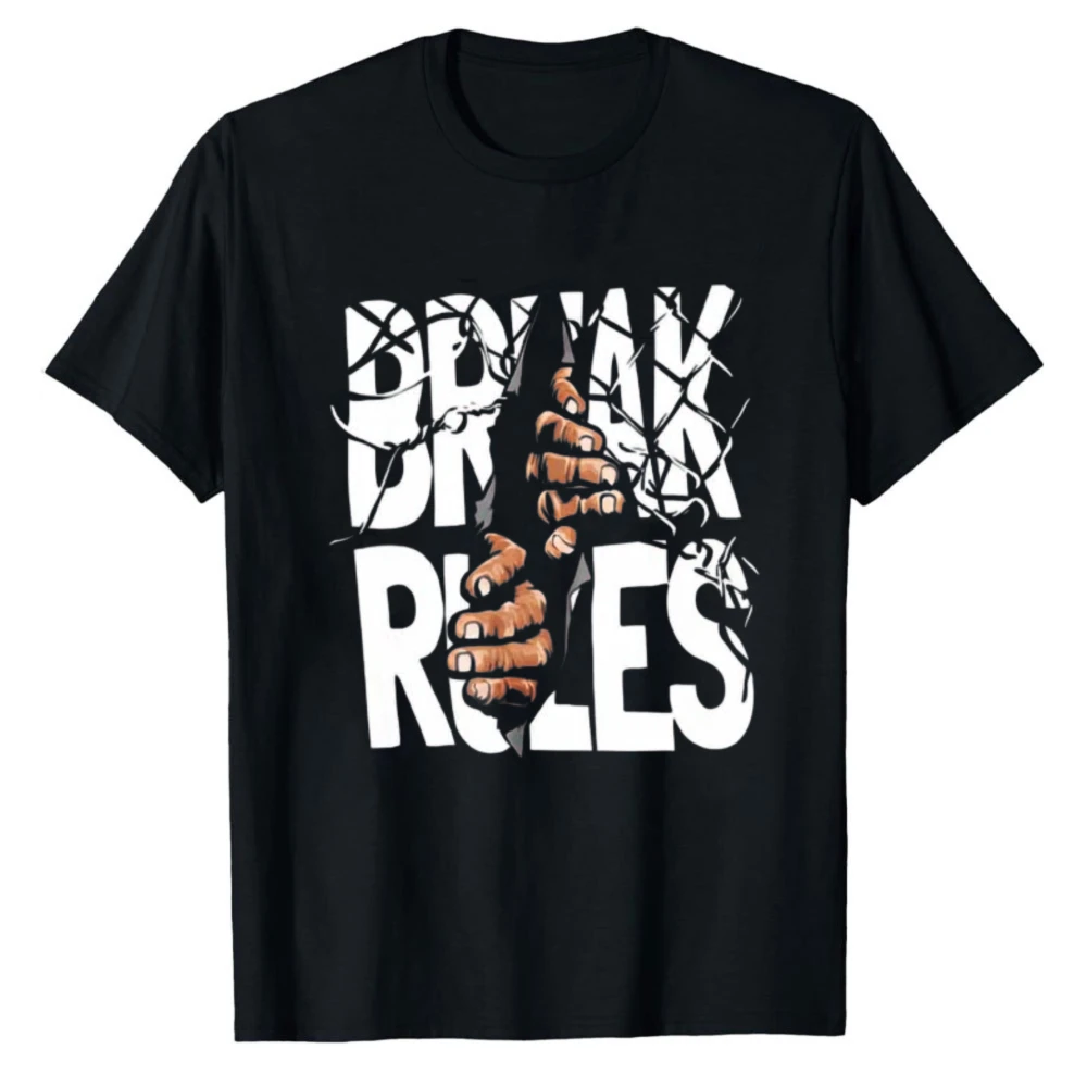 Break Rules Shattered Glass Fist Break Through Graphic T-Shirt Men Rebellious Hip Hop Skate Streetwear Crew Neck Casual Tee