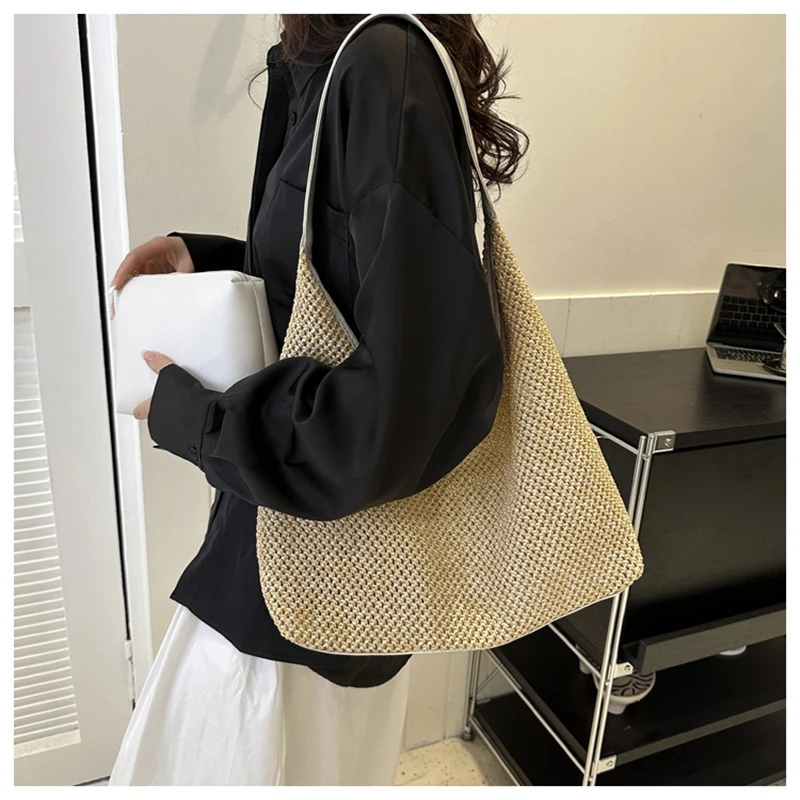 

Fashionable Woven Crossbody Bag Casual Travel Single-shoulder Bag Large-capacity Straw Woven Bag Seaside Travel Portable Bag