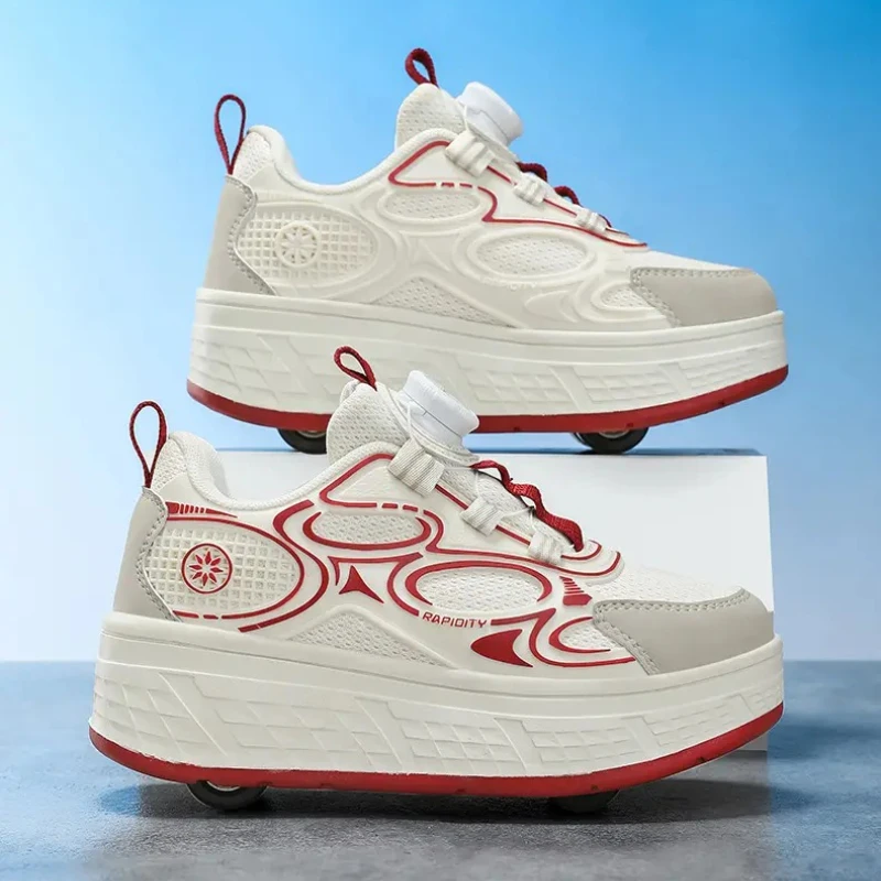 أحذية مشي برباط قابلة للتنفس للفتيات 2025 زلاجات دوارة رياضية قابلة للسحب بأربع عجلات للطالبات أحذية رياضية خارجية