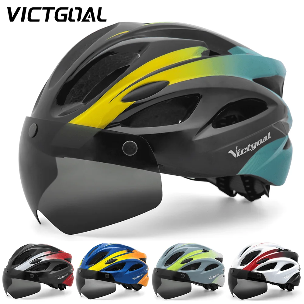 VICTGOAL Bicycle Helmet For Men Taillight Magnetic Goggles UV400 Lens Sun Visor Cycling Helmets MTB Electric Scooter Bike Safety