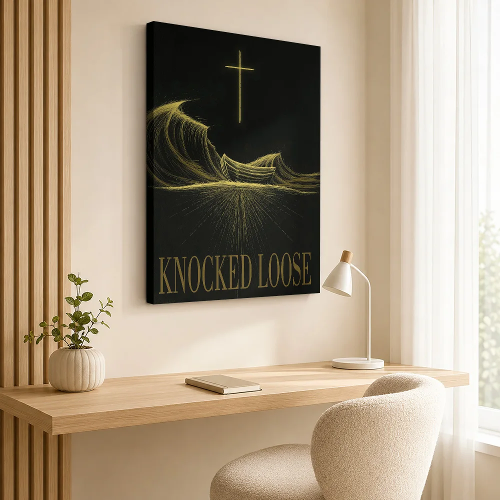 Knocked Loose Cross And Boat Canvas Poster Customized Photo Illustrated Wall Art For Home Listening Lounge, Music Lover Gift