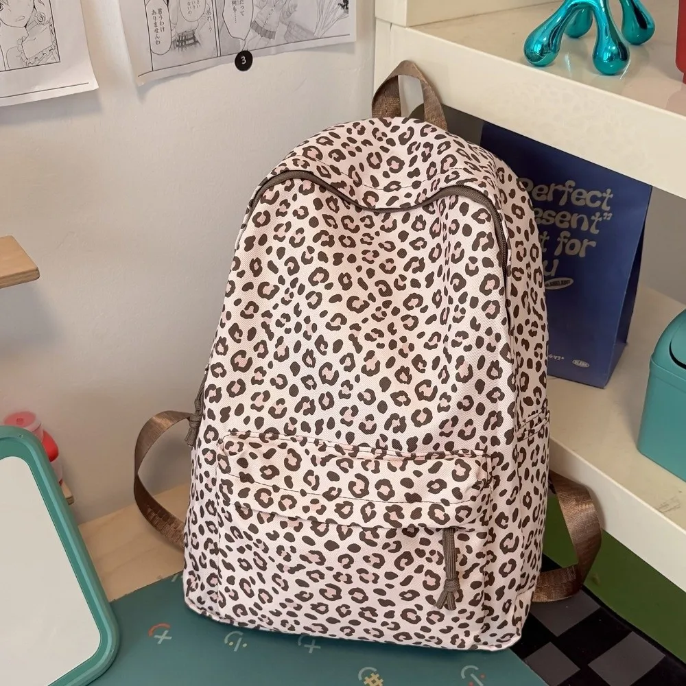 Unique Leopard Print Women Backpack Lightweight Design Nylon Material School Bag Unique Style Casual Daypack For Women