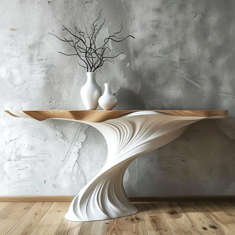 

Light luxury special-shaped coffee table villa hotel lobby foyer against the wall high-end Xuan Guan Tai decorative art ornament