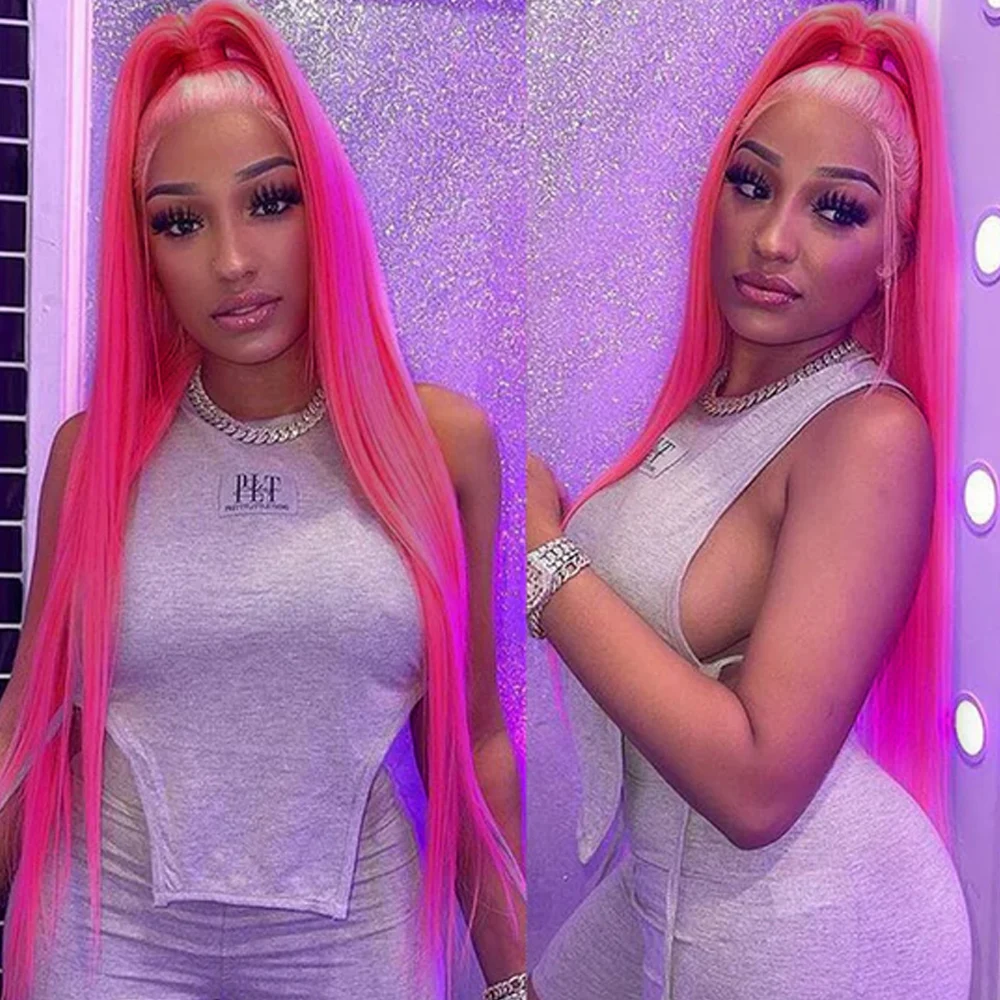 Hot Pink Hair Long Hairstyles For Straight Hair Human Hair Wigs Vietnamese Raw Hair’ Pink Barbie Human Hair 13x6 HD Lace Frontal Wig Colored Hair Wigs Pre Plucked Hairline 180% 210% Density