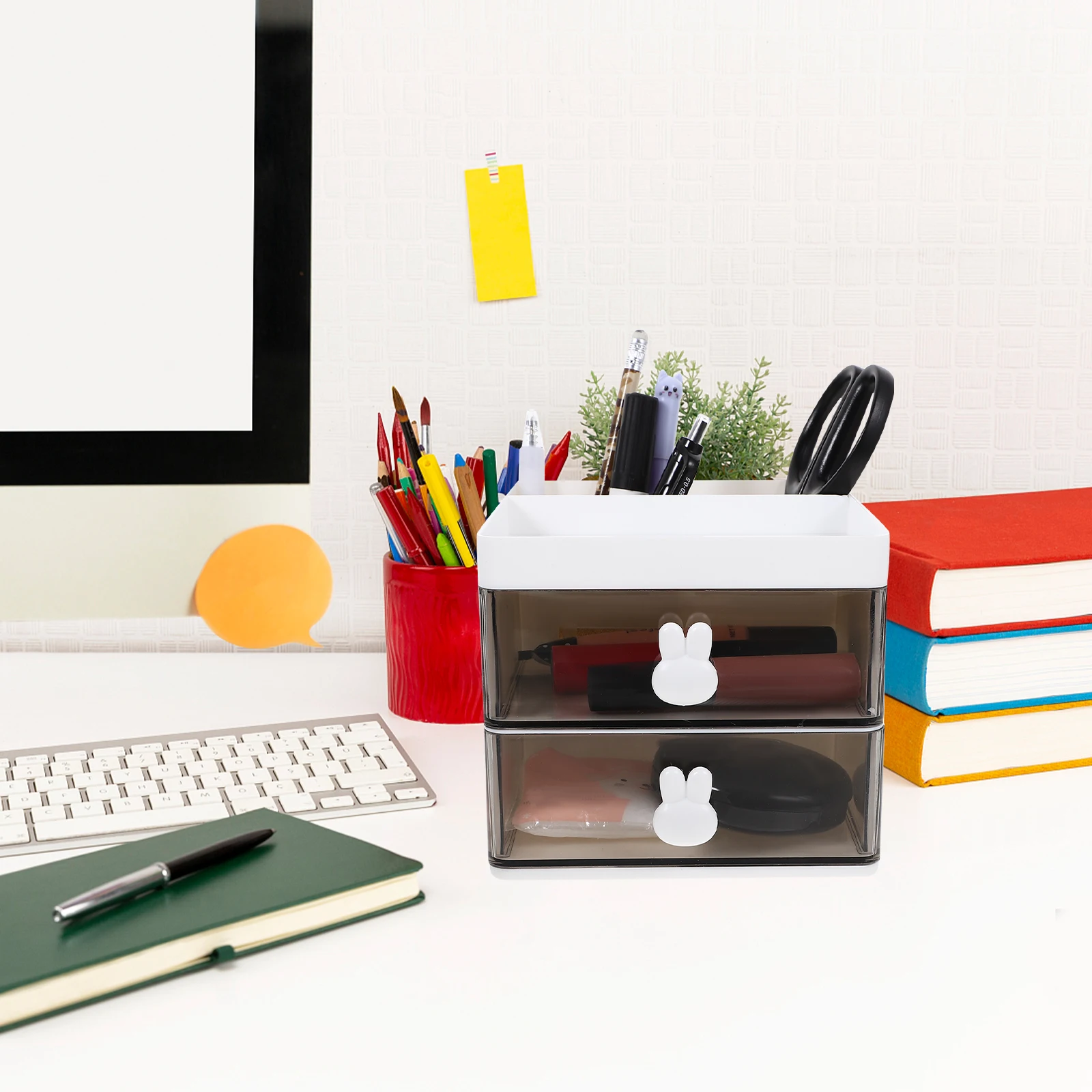 

Drawer Type Pen Holder White Stationery Box Desk Sundries Rack ganizer Plastic Storage Container Desktop Multi Function