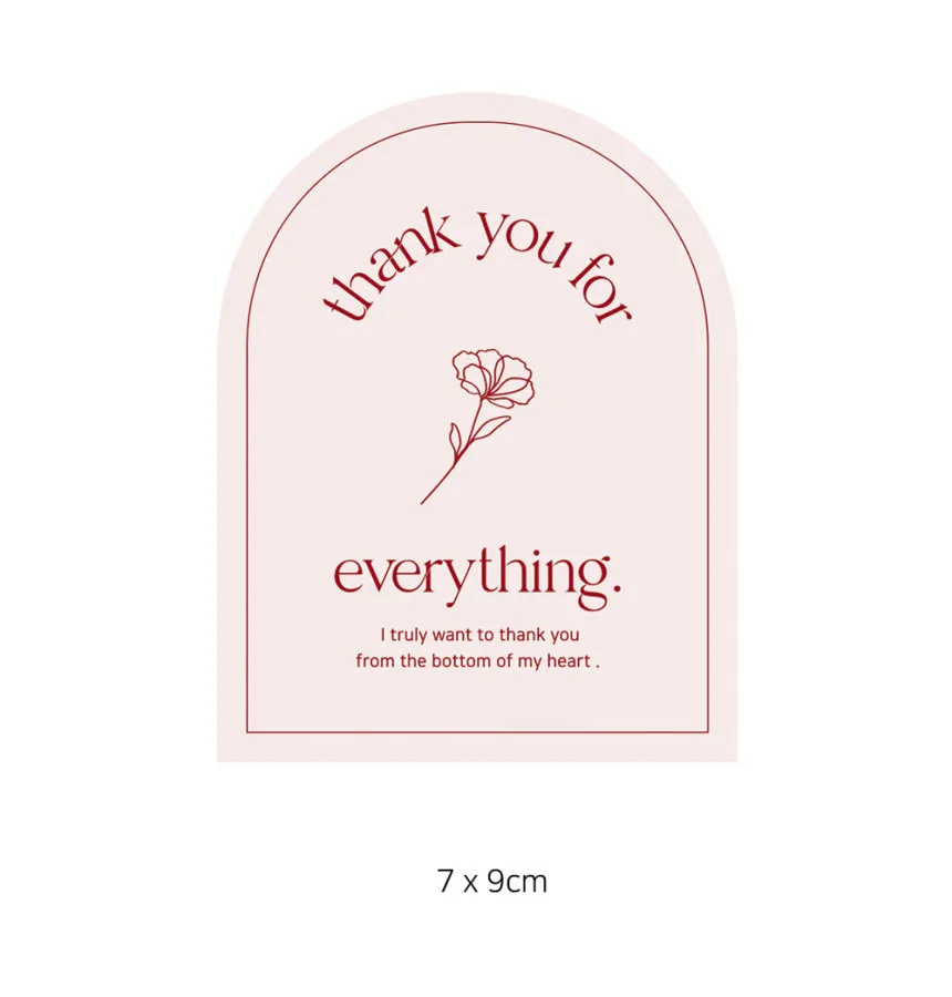 60pcs/10 Sheets Pink Thank You For Everything Stickers Flower Adhesive Decorative Labels For Business Package Bakery Gift Wraps