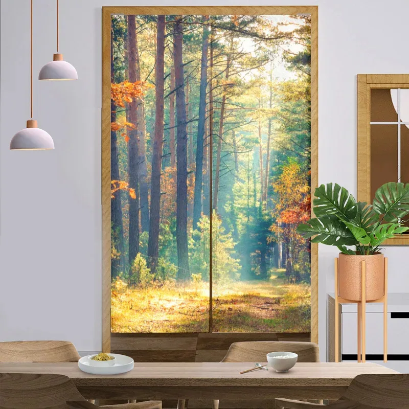 VIKAMA Forest Door Curtain Natural Half-Curtain for Kitchen Entrance Feng Shui Divider Screen for Bathroom Corridor