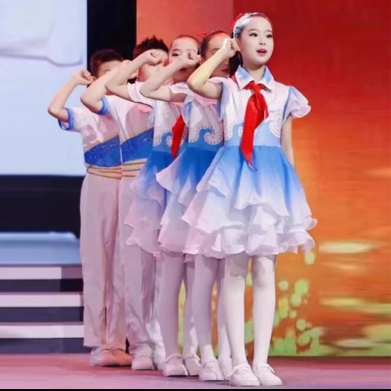 

Детский костюм для выступления поэзии, хор, молодежный костюм для выступлений с красным шарфом китайской мечты