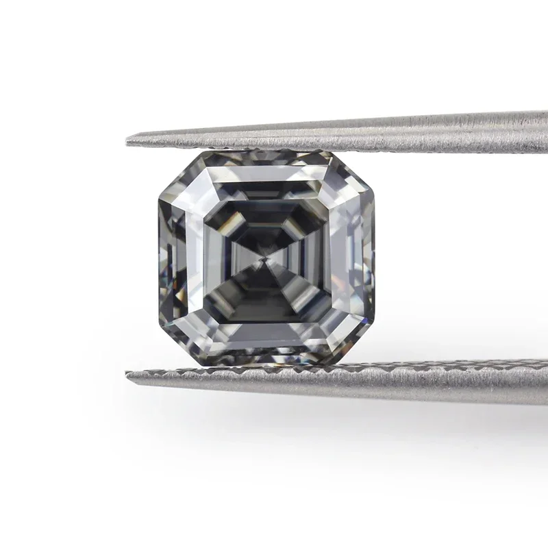 مويسانيتي رمادي اللون Asscher قطع مختبر نمت الأحجار الكريمة الاصطناعية DIY بها بنفسك صنع المجوهرات المواد تمرير اختبار مع Cer