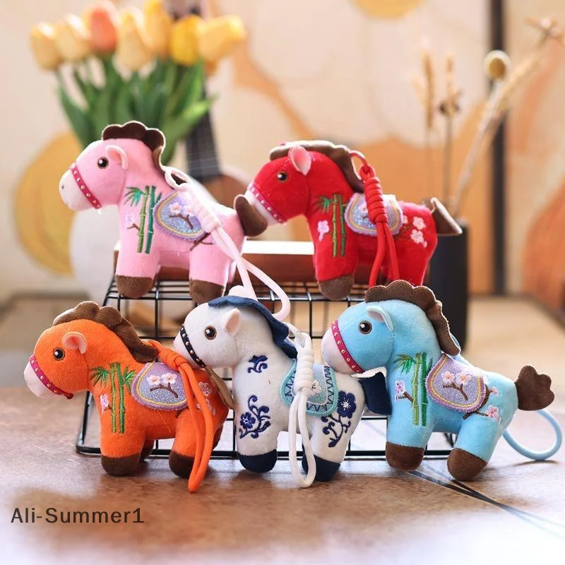2026 Chinese New Year Mascot Horse Plush Keychain Plum Blossom Bamboo Embroidery Decor Cartoon Pony Doll Cute Bag Pendant Gifts